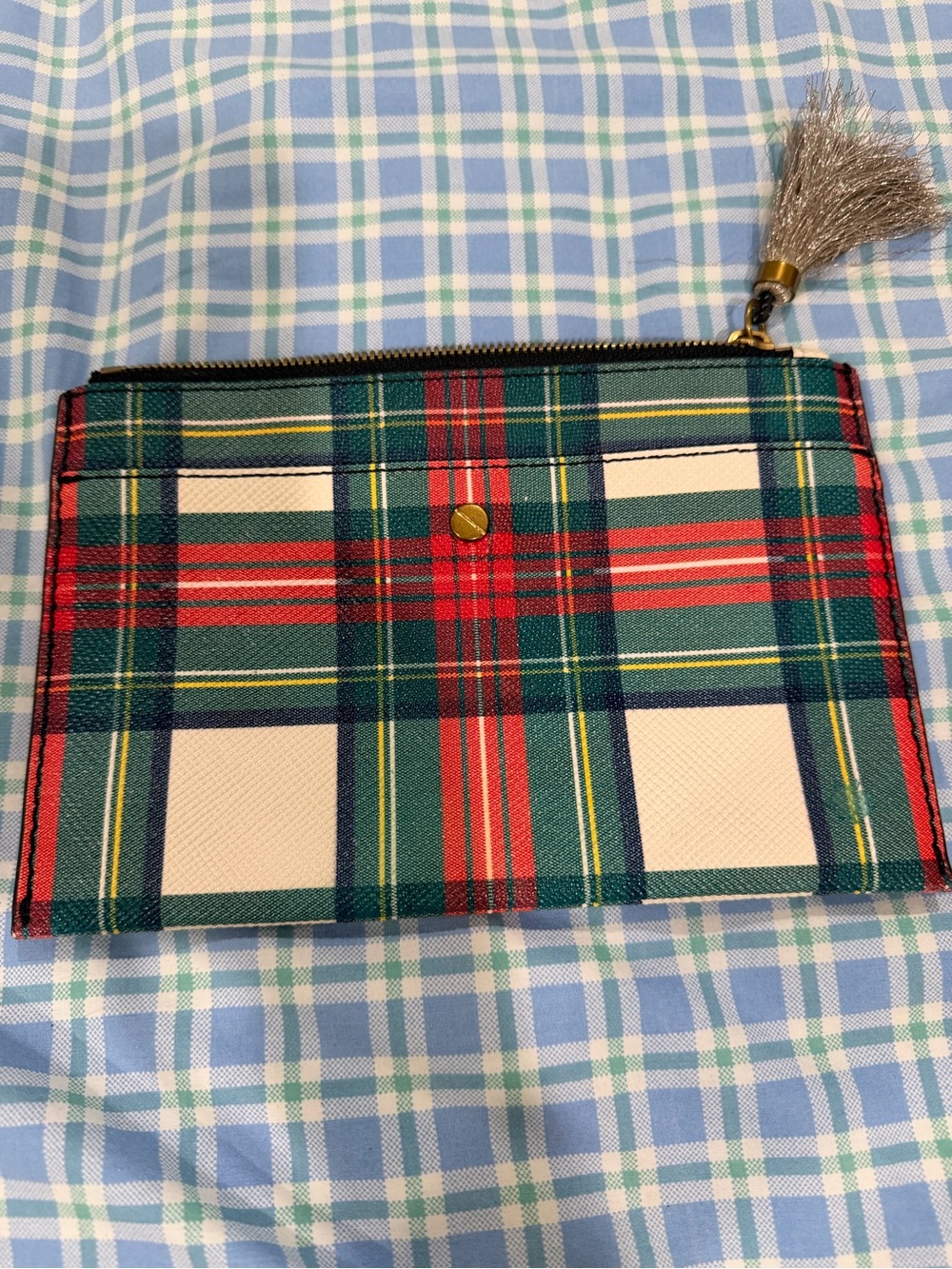 J. Crew Plaid Zip Clutch- Green & Red